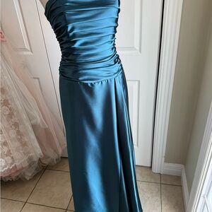 Jessica McClintock Teal One Shoulder Dress